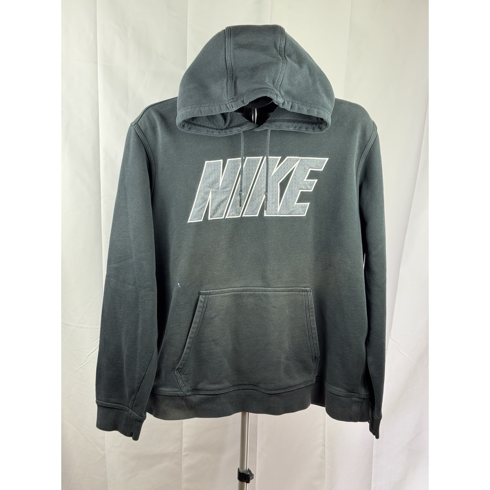 Nike Pullover Hoodie XL Gray Big Logo Swoosh Sweatshirt Pocket Mens Cotton